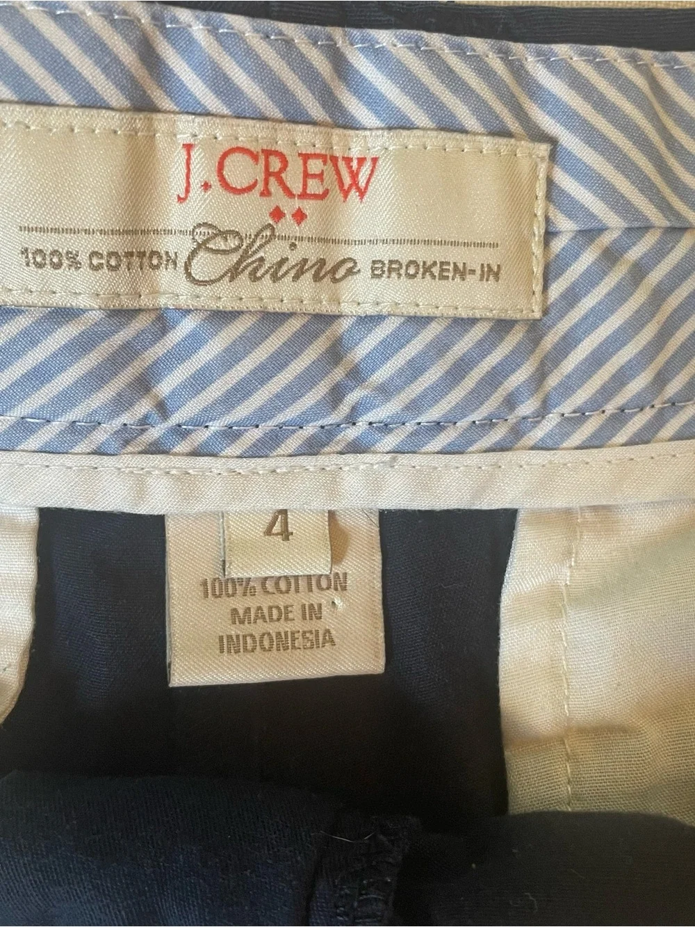 J. Crew Women's‎ Navy Tailored Chino “Broken-In” 100% Cotton Shorts, Size 4